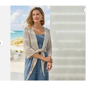 Soft Surroundings Beausoleil Tie Front Cardigan XL Speckled Chunky Knit Cozy